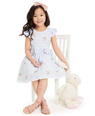 Rare Editions - Little Girls Embroidered Flutter-Sleeve Dress