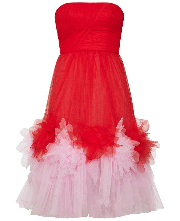 bcbgmaxazria strapless ruffled tulle gown