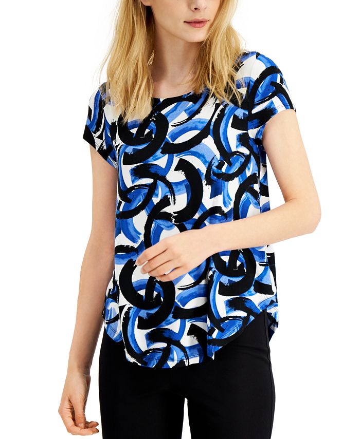 Alfani Petite Printed Round-Hem T-Shirt, Created for Macy's - Macy's