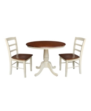 International Concepts 36" Round Top Pedestal Table With 2 Chairs In Brown