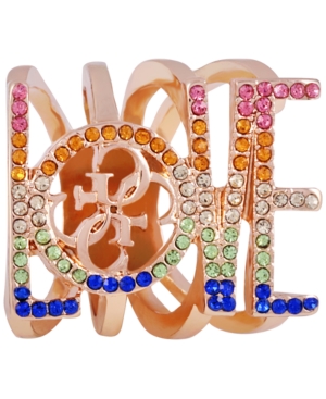 image of Guess Gold-Tone Multicolor Pave & Logo Love Ring