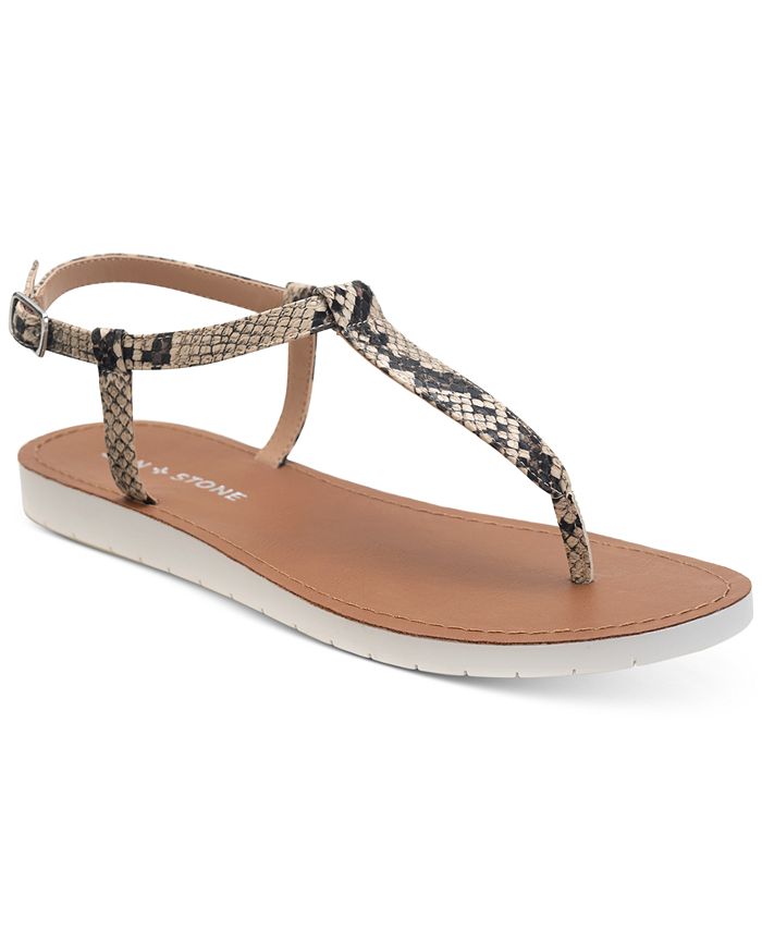 Sun + Stone Kristi T-Strap Flat Sandals, Created for Macy's & Reviews ...