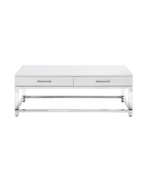 Inspired Home Casandra 2-drawer High Gloss Coffee Table With Acrylic Legs And Metal Base In White