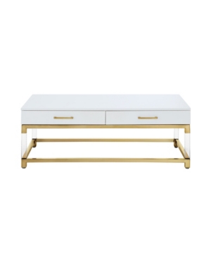 Inspired Home Casandra 2-drawer High Gloss Coffee Table With Acrylic Legs And Metal Base In Winter Wht