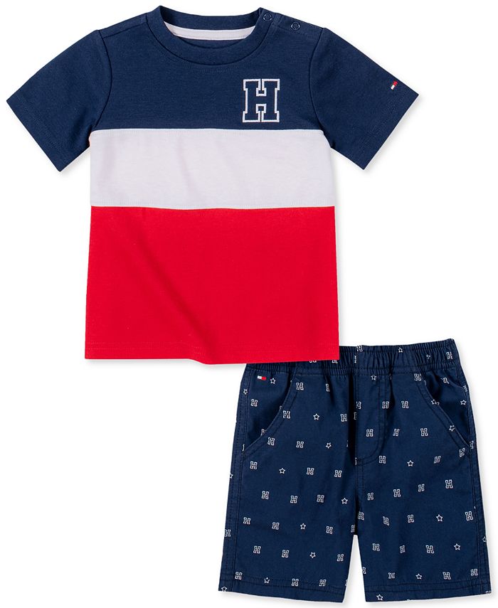 Tommy Hilfiger Baby Boys 2-Pc. Wide Stripe T-Shirt & Printed Shorts Set ...