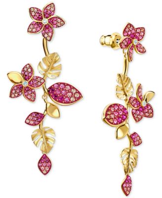 Swarovski Gold-Tone Tropical Flower Linear Earrings
