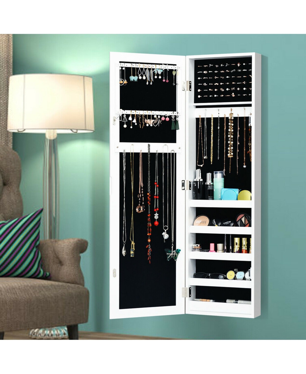 Costway Door Mounted Mirrored Jewelry Cabinet