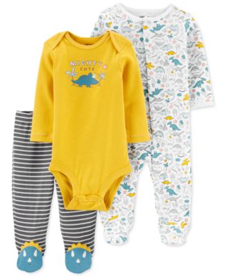 Carter's Baby Boy 3-Pc. Cotton Dinosaur Coveralls, Bodysuit & Footie ...