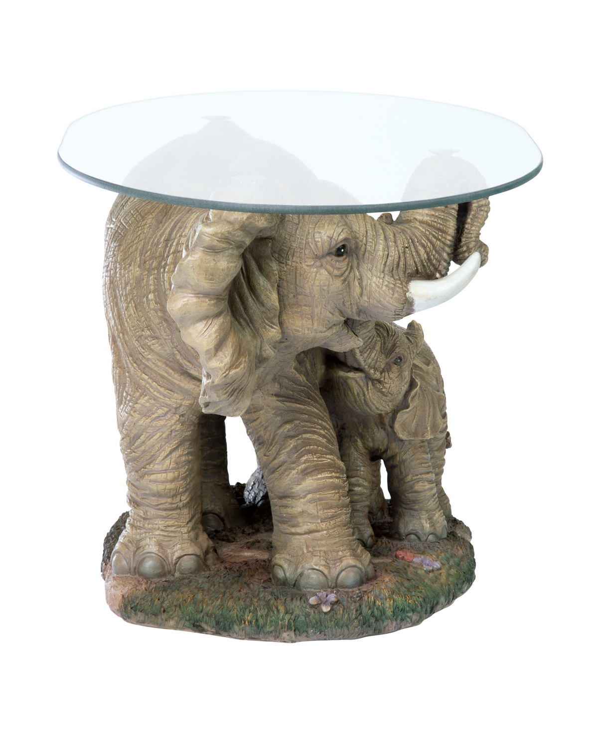 Design Toscano Elephant's Majesty Glass-Topped Cocktail Table