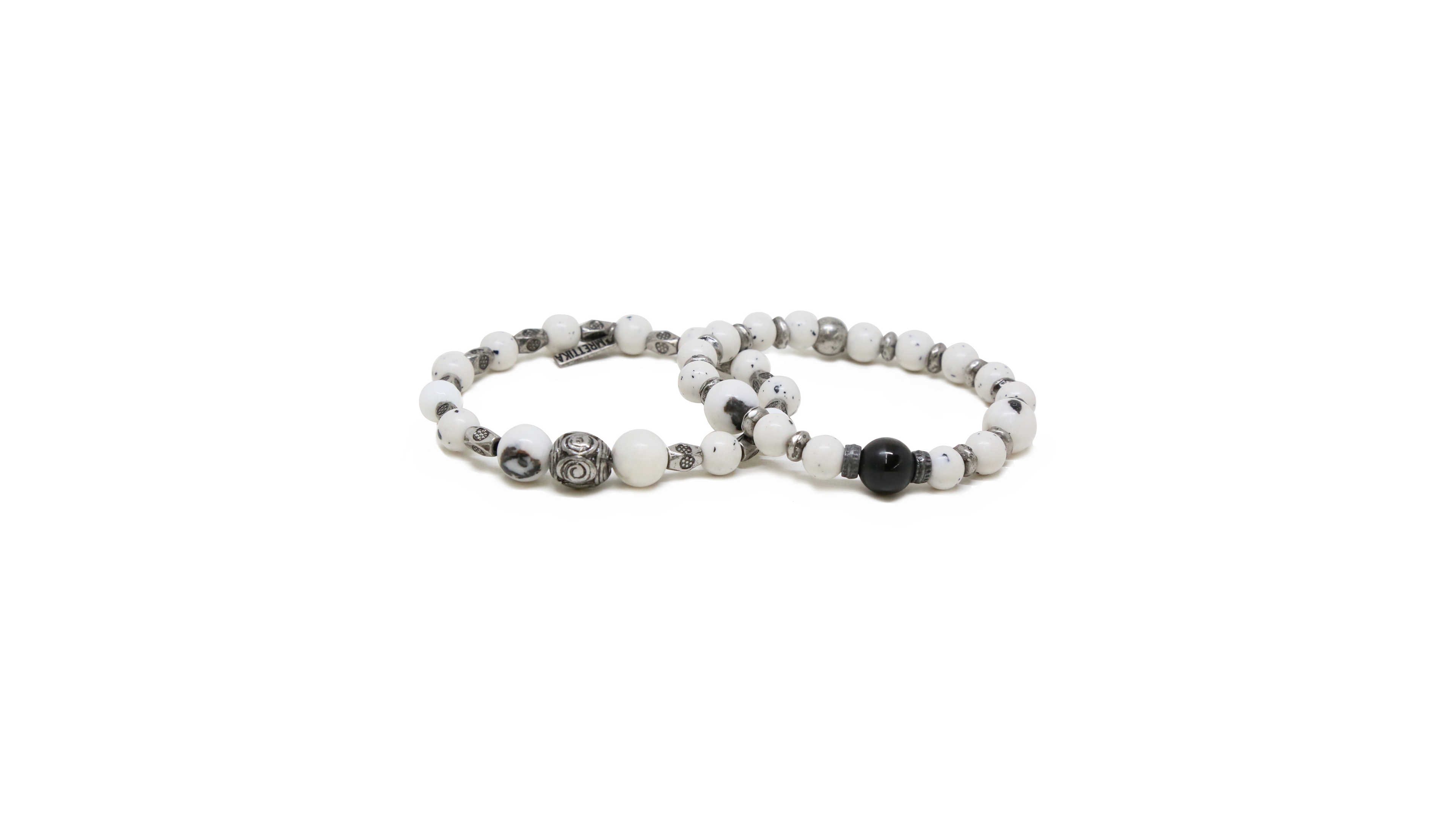 Mr Ettika Dalmatian Jade Beaded Bracelet, Pack of 2.