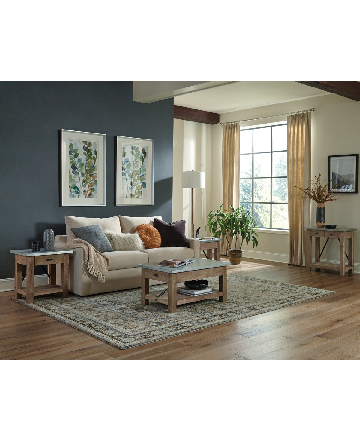 Alaterre Furniture Millwork Wood and Zinc Metal Coffee Table with Shelf