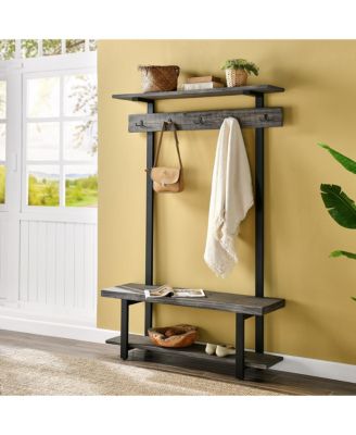 Pomona Entryway Hall Tree with Bench, Shelves and Coat Hooks