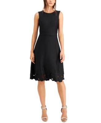 Calvin Klein Lace-Hem Fit & Flare Dress - Macy's
