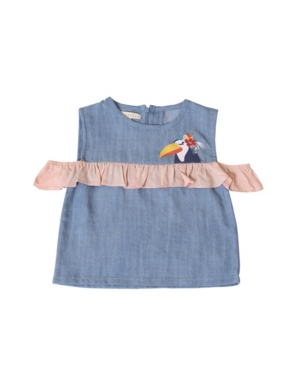 Kinderkind Toddler Girls Toucan Chambray Ruffle Top
