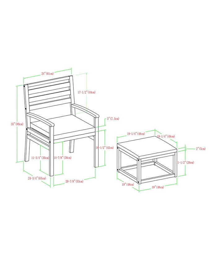 Walker Edison Acacia Wood Outdoor Patio Chair with Pull Out Ottoman
