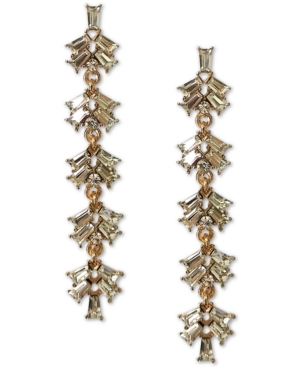 image of Inc Gold-Tone Round & Baguette-Crystal Fan Linear Drop Earrings, Created for Macy-s
