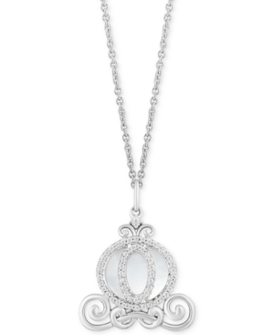 image of Enchanted Disney Mother of Pearl (2-1/2 ct. t.w.) & Diamond (1/6 ct. t.w.) Cinderella Carriage Pendant Necklace in Sterling Silver, 16