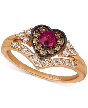 image of Le Vian Raspberry Rhodolite (1/3 ct. t.w.) & Diamond (1/2 ct. t.w.) Heart Halo Ring in 14k Rose Gold