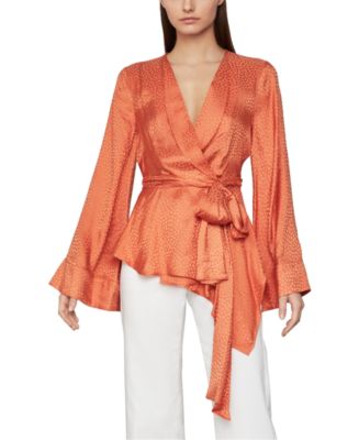 BCBGMAXAZRIA Textured Satin Wrap Top - Macy's