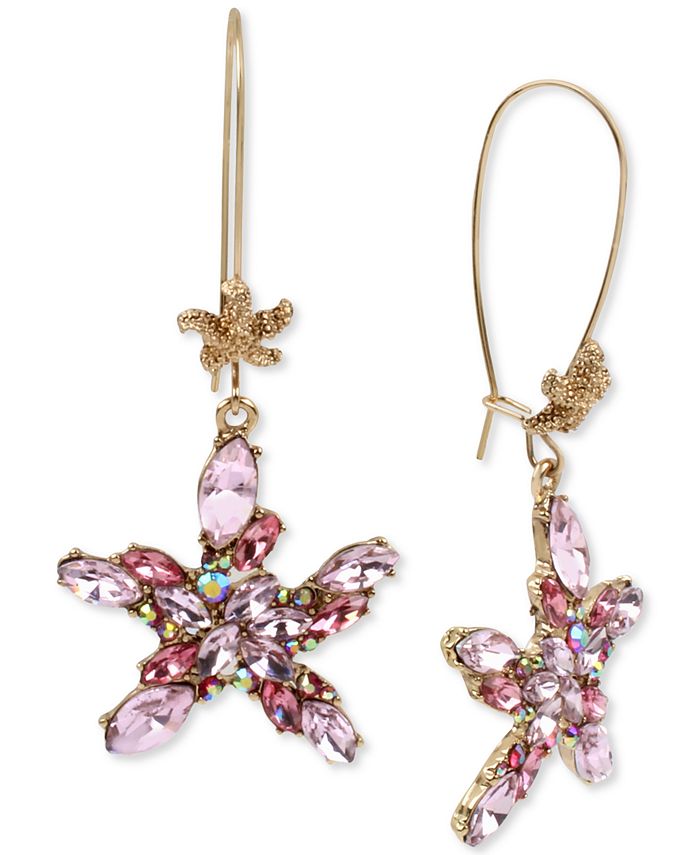 Betsey Johnson Gold Tone Crystal Cluster Starfish Linear Drop Earrings Macy s