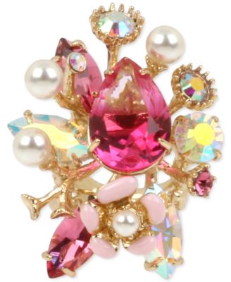 Betsey Johnson Gold-Tone Crystal Imitation Pearl Cluster