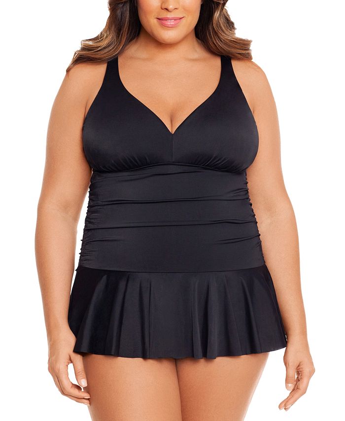 Swim Solutions Plus Size Tummy-Control Skater Swimdress, Created for ...