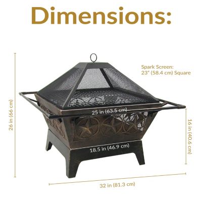 Outdoor Camping or Backyard Steel Northern Galaxy Fire Pit with Cooking Grill Grate, Spark Screen, and Log Poker - 32"