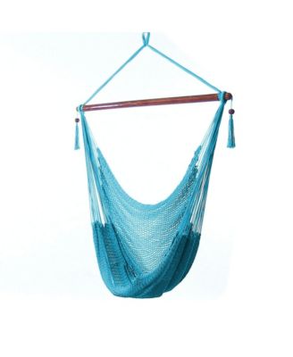 Caribbean Style Extra Large Hanging Rope Hammock Chair Swing with Stand - 300 lb Weight Capacity