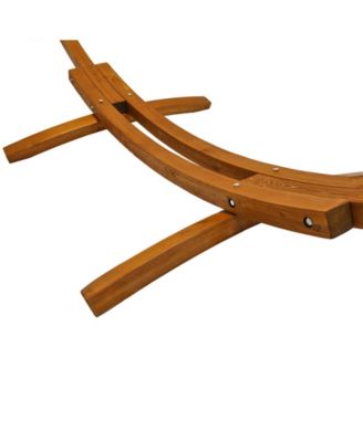 Cotton Double Wide 2-Person Rope Hammock with Spreader Bars and Curved Arc Wood Stand - 400 lb Weight Capacity /13' Stand