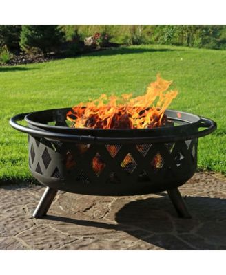 Outdoor Camping or Backyard Crossweave Cut Out Fire Pit with Spark Screen and Log Poker