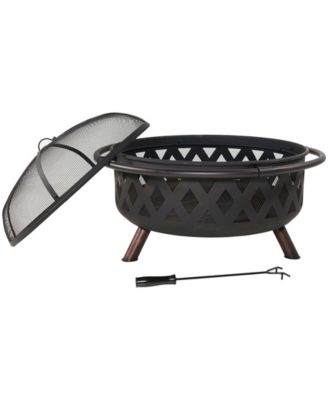 Outdoor Camping or Backyard Crossweave Cut Out Fire Pit with Spark Screen and Log Poker