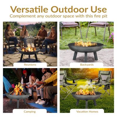 Outdoor Camping or Backyard Round Cast Iron Rustic Fire Pit Bowl with Handles