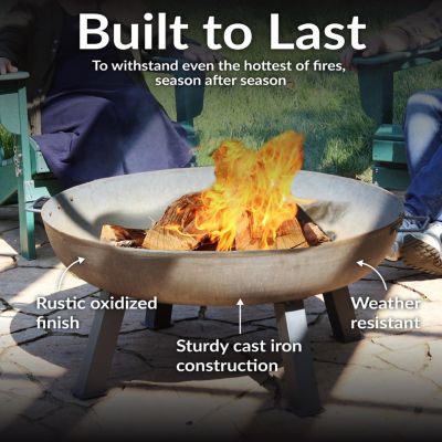 Outdoor Camping or Backyard Round Cast Iron Rustic Fire Pit Bowl with Handles