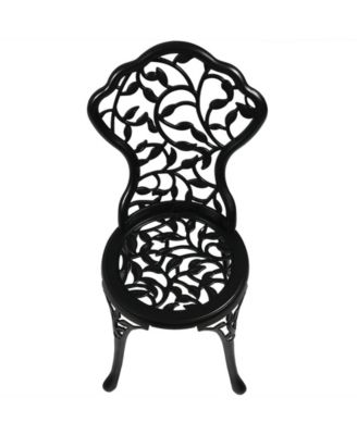 Floral Design Cast Aluminum Outdoor Patio Bistro Set, Black, 3pc