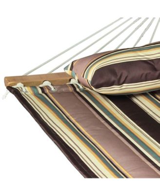 Outdoor 2-Person Quilted Fabric Hammock with Spreader Bars and Freestanding Stand