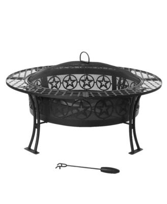 Outdoor Camping or Backyard Steel Round Four Star Fire Pit Table with Spark Screen - 40" - Black