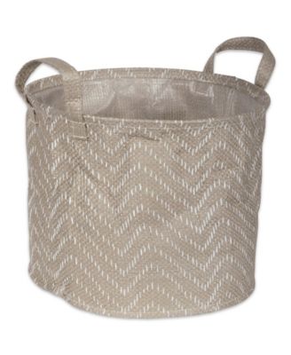 Polyethylene Coated Woven Paper Laundry Bin Tribal Chevron Stone Round Small Set of 2