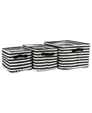Design Imports Polyethylene Coated Herringbone Woven Cotton Laundry Bin Stripe Rectangle Set of 3