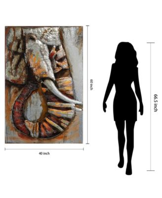 Elephant Mixed Media Iron Hand Painted Dimensional Wall Art, 60" x 40" x 2.8"