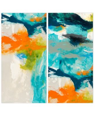 Tidal Abstract 1 and 2 Frameless Free Floating Tempered Glass Panel Graphic Wall Art, 48" x 24" x 0.2"