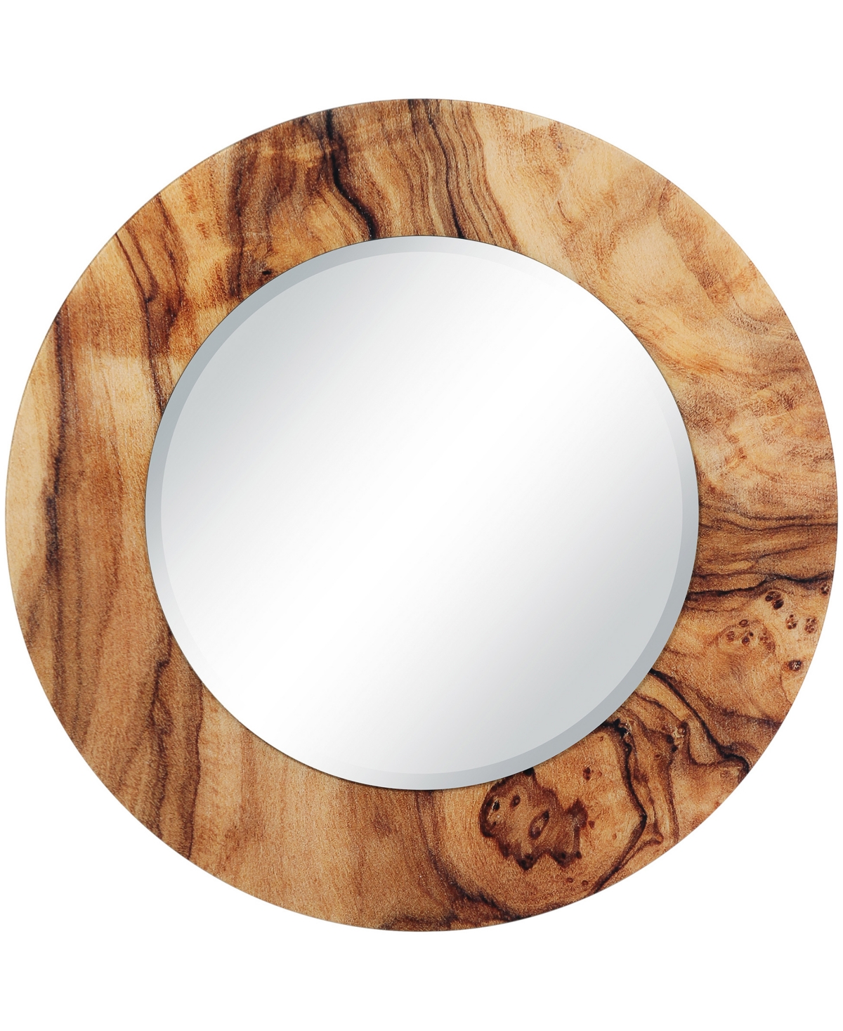 Forest Round Beveled Wall Mirror on Free Floating Reverse Printed Tempered Art Glass, 36" x 36" x 0.4" - Beige