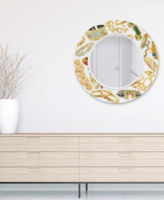 Gold Charm Round Beveled Wall Mirror on Free Floating Reverse Printed Tempered Art Glass, 36" x 36" x 0.4"