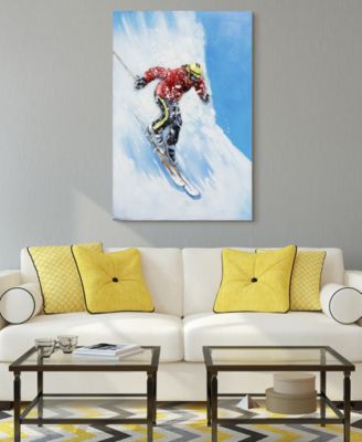 Skiing Mixed Media Iron Hand Painted Dimensional Wall Art, 48" x 32" x 2.6"