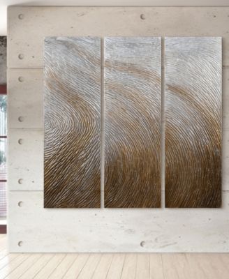 Gold Waves 3-Piece Textured Metallic Hand Painted Wall Art Set by Martin Edwards, 60" x 20" x 1.5"