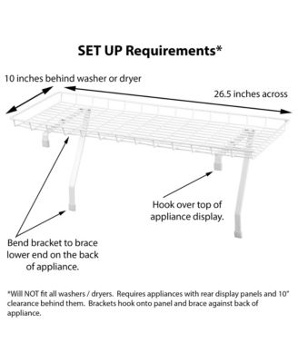 Rear Display Over-The-Washer Storage Shelf to Organize and Store Laundry Room Supplies, White