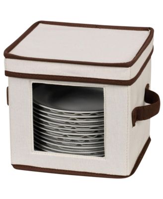 Household Essentials China Plate Storage Box, Salad Plate Storage, Windowed Panel, Stackable and Foldable Frame, Handles and Fully Removable Lid