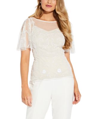 Adrianna Papell - Beaded Flutter-Sleeve Top