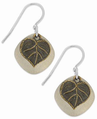 Jody Coyote - Silver-Plated Earrings, Hammered Disc and Leaf Drop Earrings