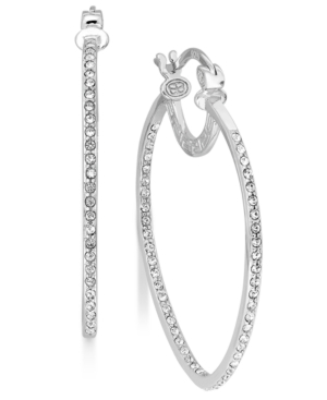 image of Simone I. Smith Platinum Over Sterling Silver Earrings, Crystal Inside Out Teardrop Hoop Earrings