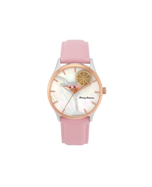 image of Tommy Bahama Women-s Cocktail Party Spinning Lemon Pink Leather Strap Watch, 41mm